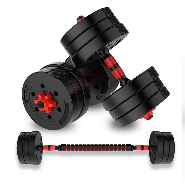 Adjustable, rubber-coated cement dumbbells.