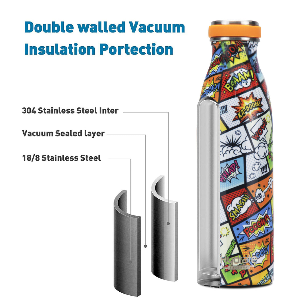 Hydrate Factory Stainless Steel Insulated Abstract Design Water Bottle For Yoga, Gym, Fitness, Cycling, Outdoor, Office, And School