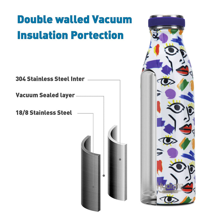 Hydrate Factory Stainless Steel Insulated Abstract Design Water Bottle For Yoga, Gym, Fitness, Cycling, Outdoor, Office, And School