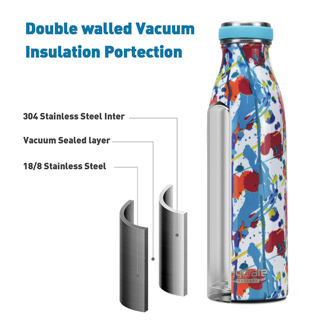 Hydrate Factory Stainless Steel Insulated Abstract Design Water Bottle For Yoga, Gym, Fitness, Cycling, Outdoor, Office, And School